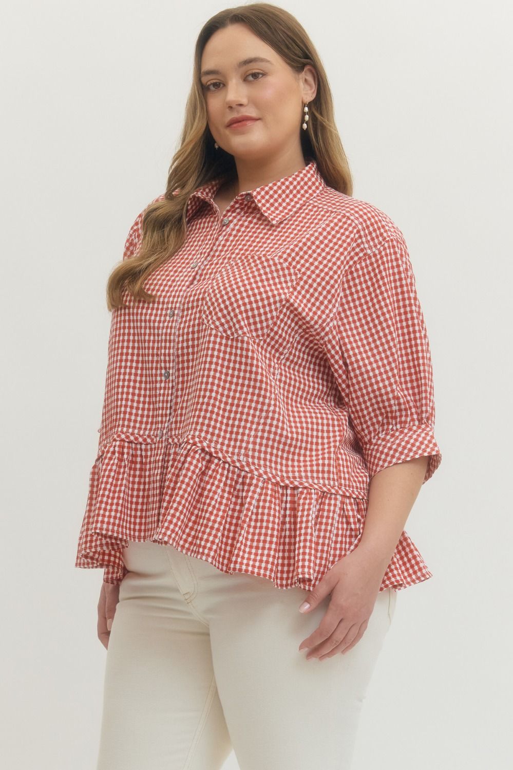Gingham Ruffle Hem Top