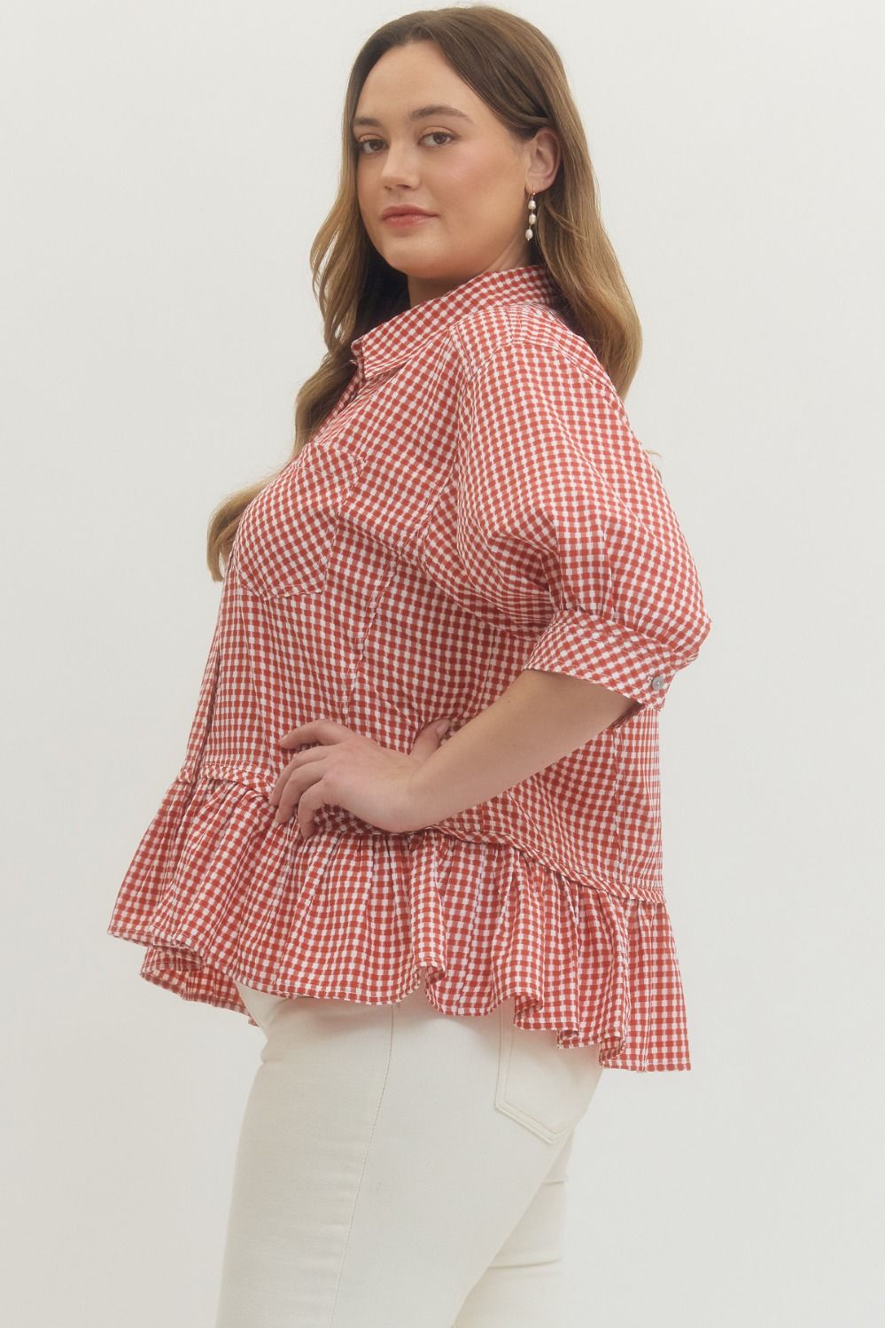 Gingham Ruffle Hem Top