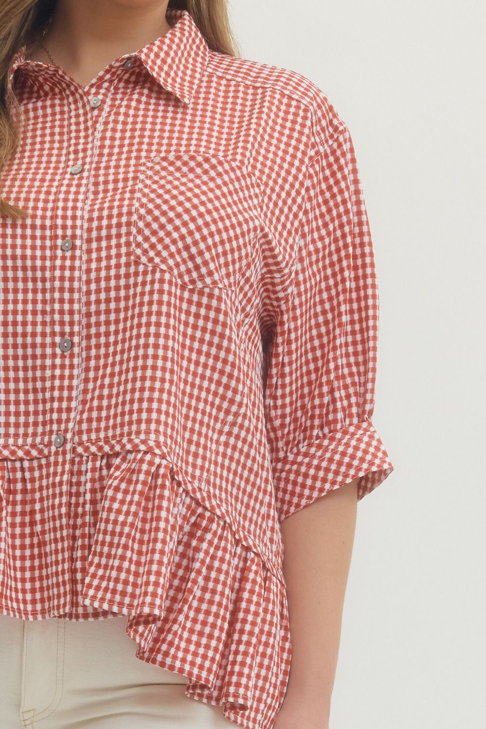 Gingham Ruffle Hem Top
