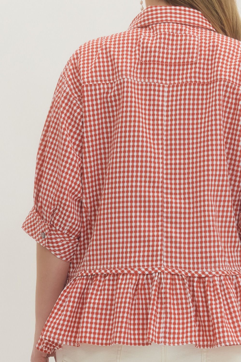 Gingham Ruffle Hem Top