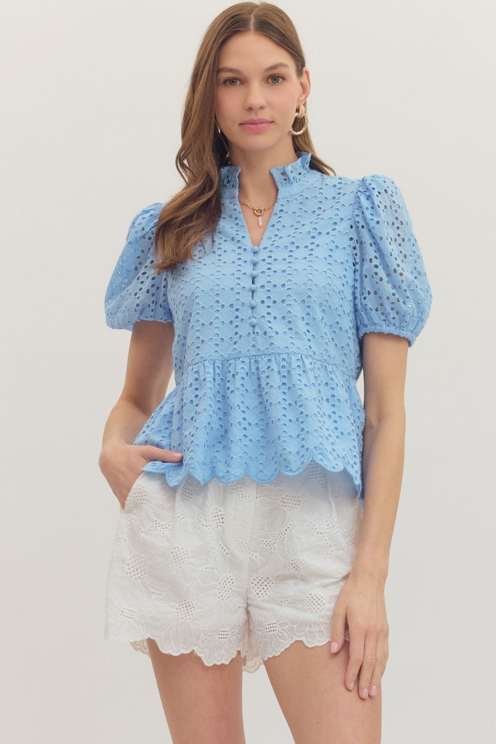 Eyelet Puff Sleeve Top