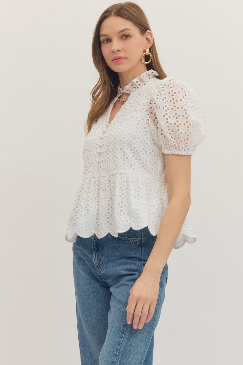 Eyelet Puff Sleeve Top