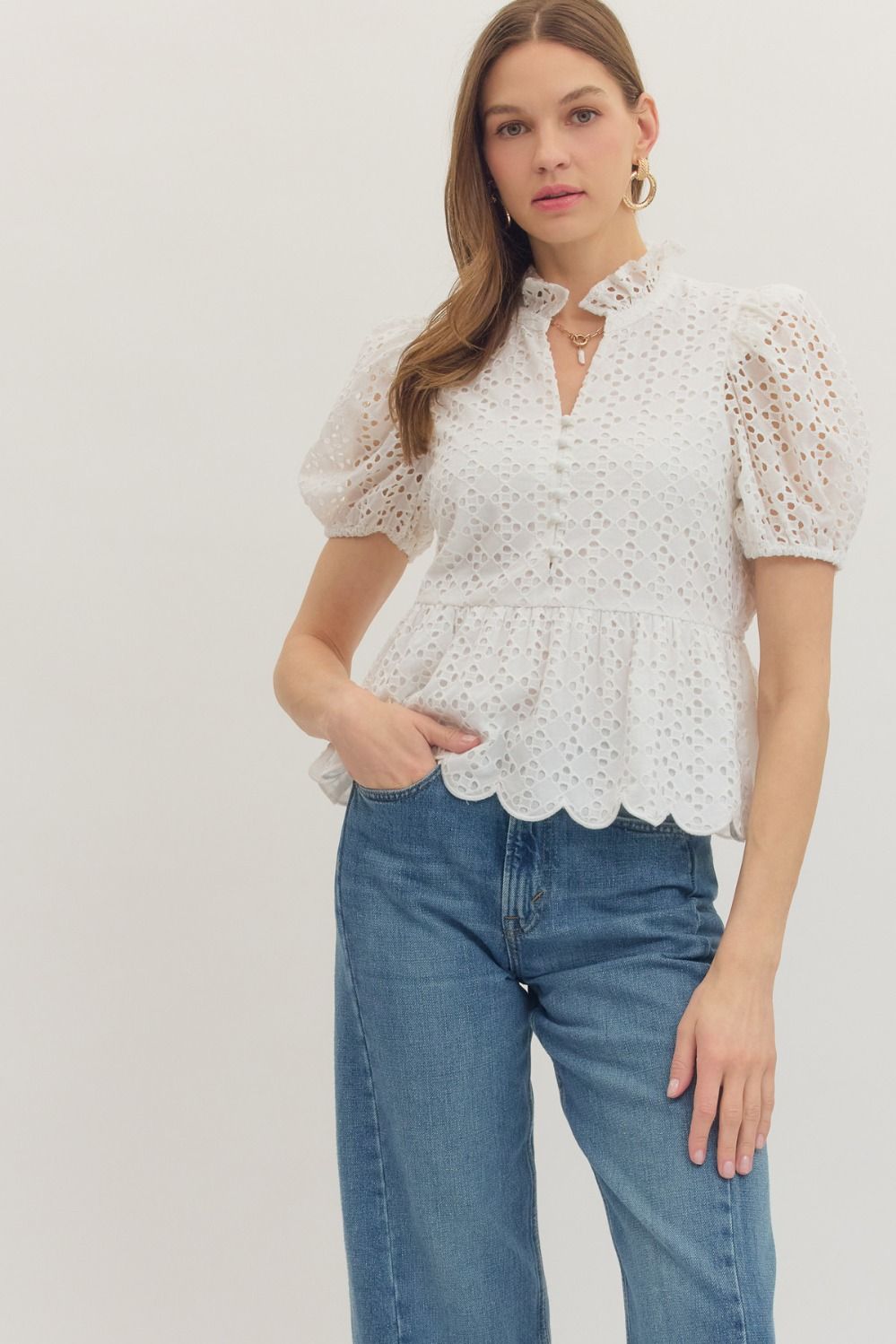 Eyelet Puff Sleeve Top