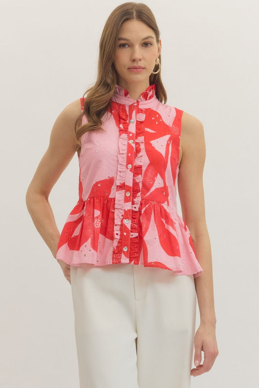 Botanical Sleeveless Peplum Top