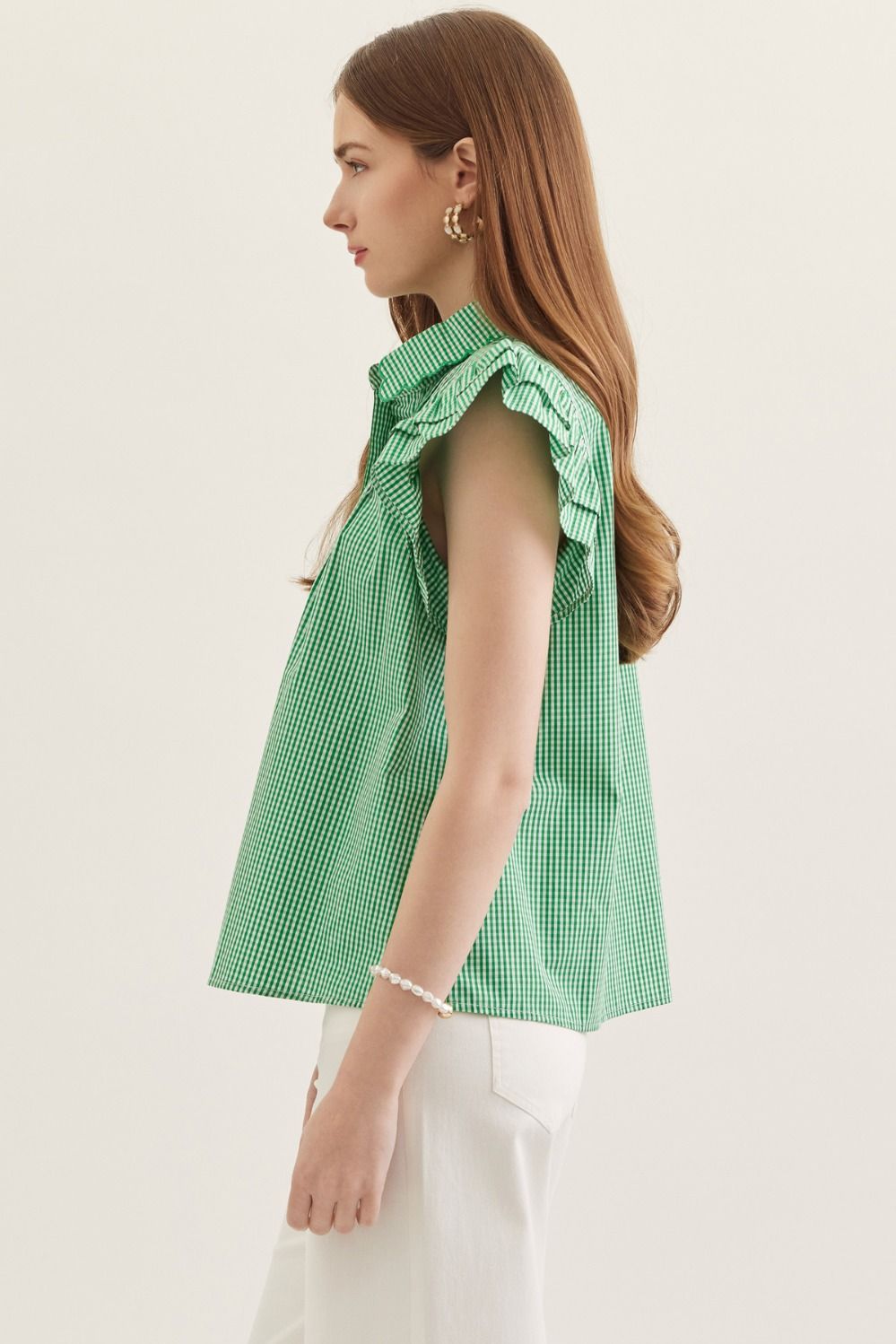 Gingham Ruffle Cap Sleeve Top