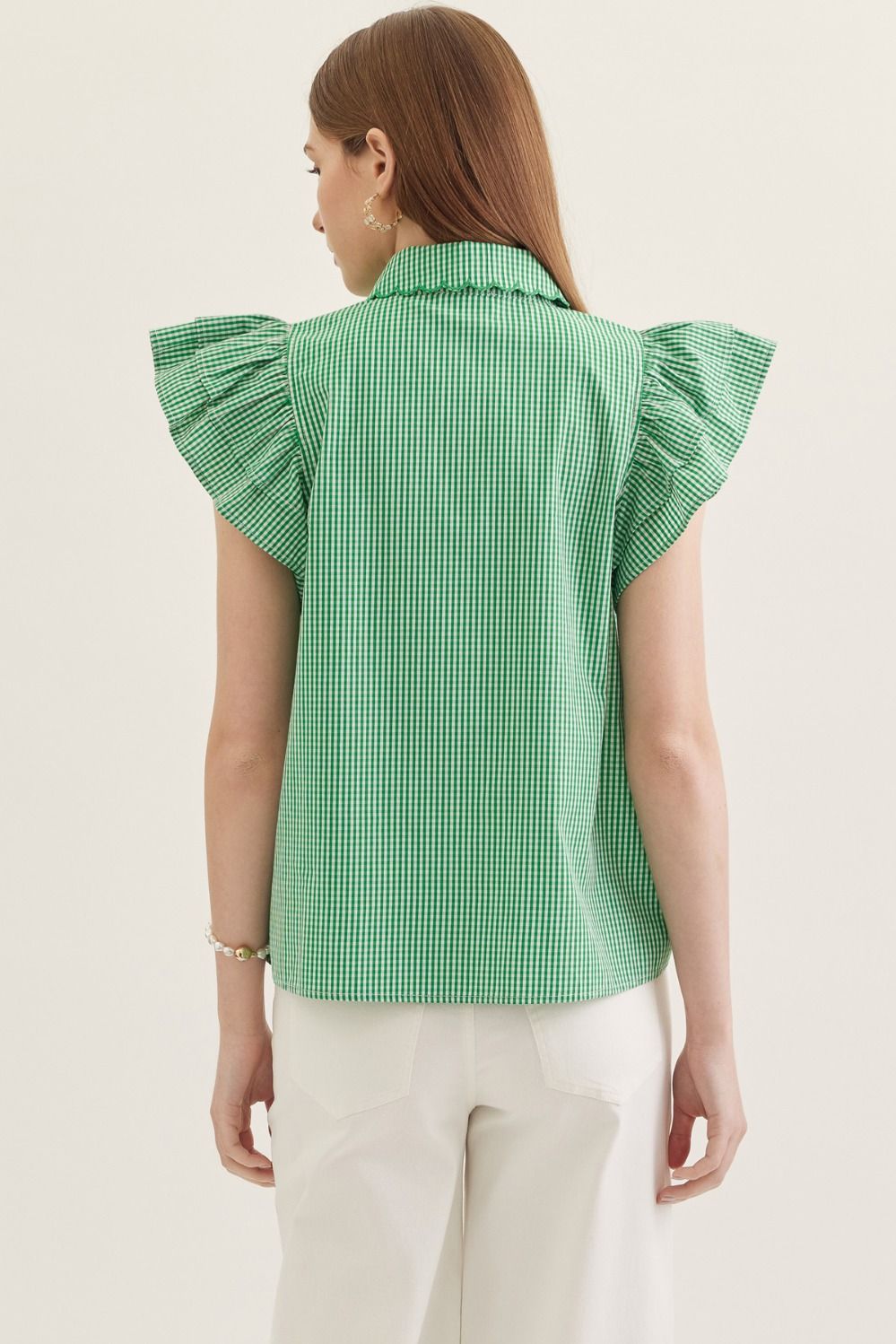 Gingham Ruffle Cap Sleeve Top