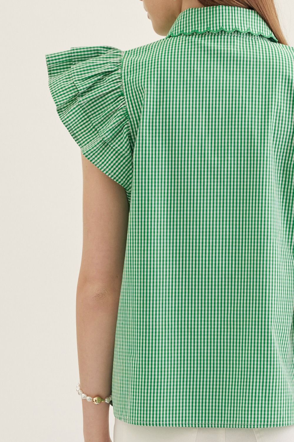 Gingham Ruffle Cap Sleeve Top