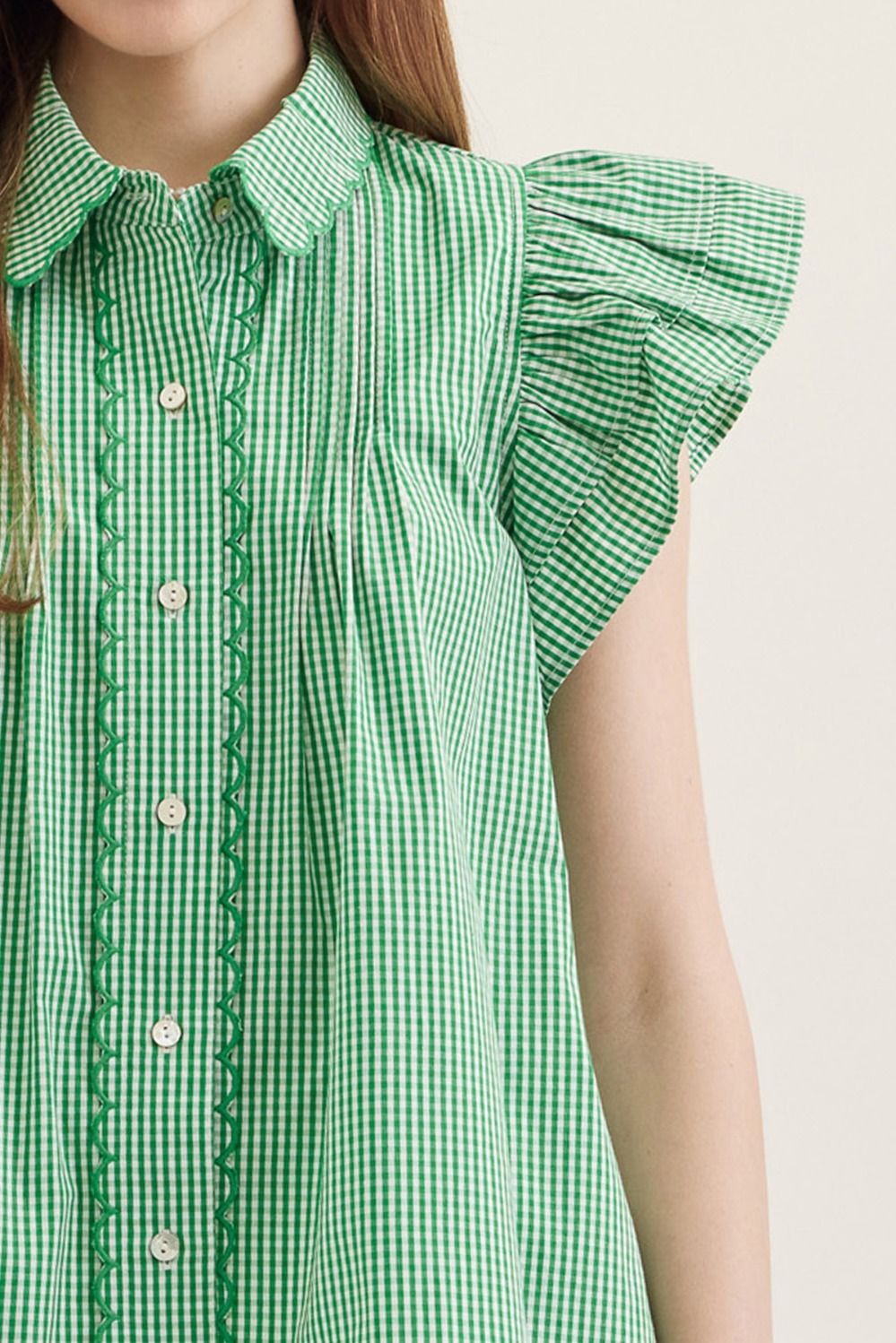 Gingham Ruffle Cap Sleeve Top