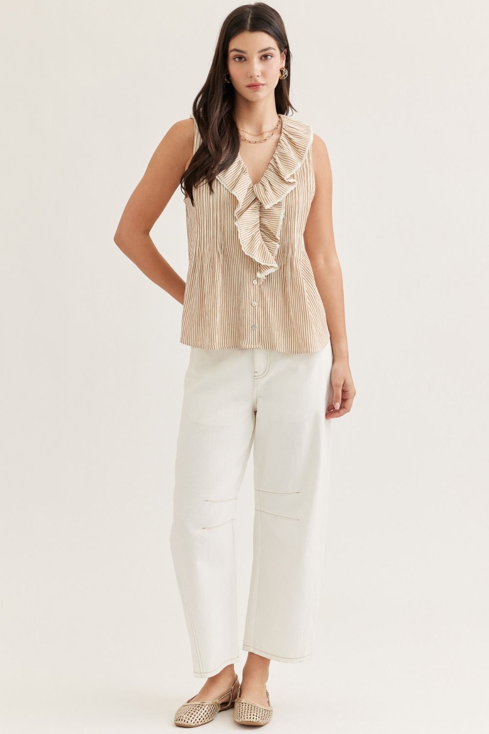 Ruffle Trim Sleeveless Top