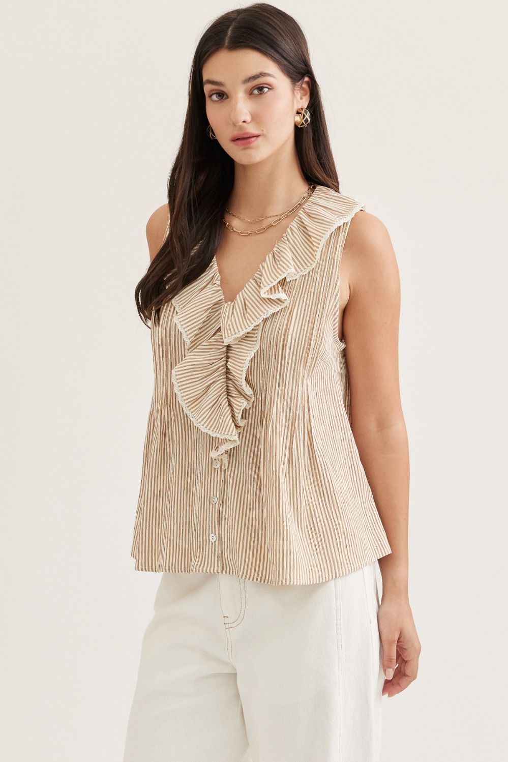 Ruffle Trim Sleeveless Top