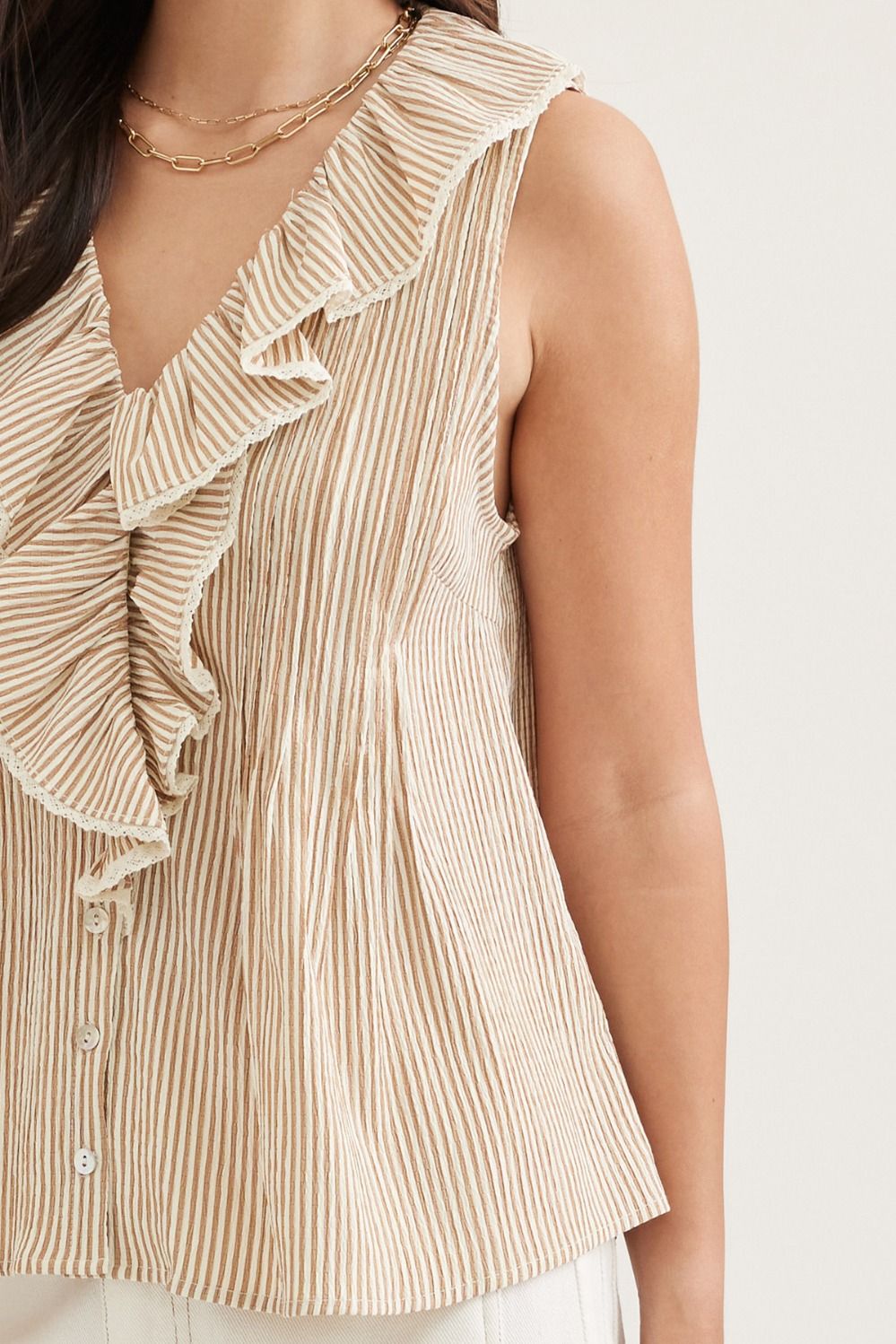 Ruffle Trim Sleeveless Top